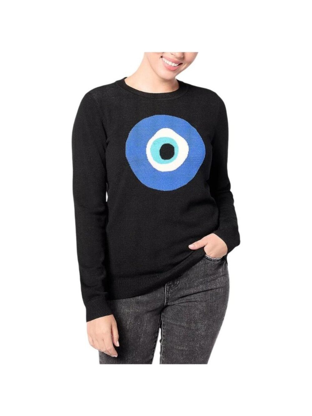 Studio Park x Alberti Popaj Icon Sweater Large Crewneck Pullover Evil Eye Black